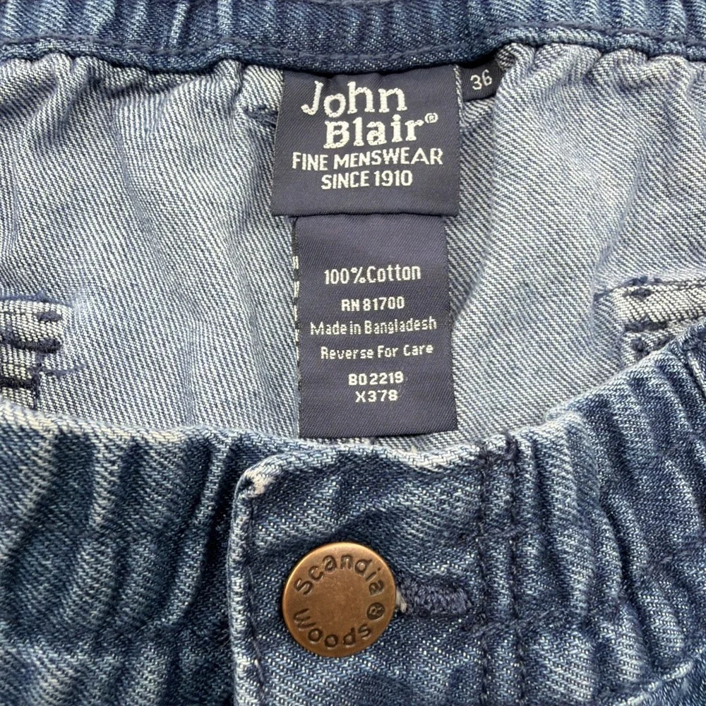 John Blair Denim Shorts Mens 36 Blue Elastic Waist Stretch Casual Medium Wash